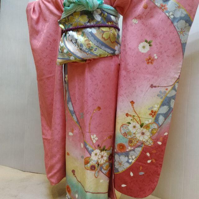 振袖 正絹 ピンク地花文様柄 お仕立て上がり 長襦袢付き２点セット lf073 レディースの水着/浴衣(振袖)の商品写真