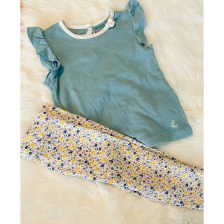 プチバトー(PETIT BATEAU)のご専用プチバトーワンピース/フリルスリーブトップス& next レギンス 12m(Ｔシャツ)