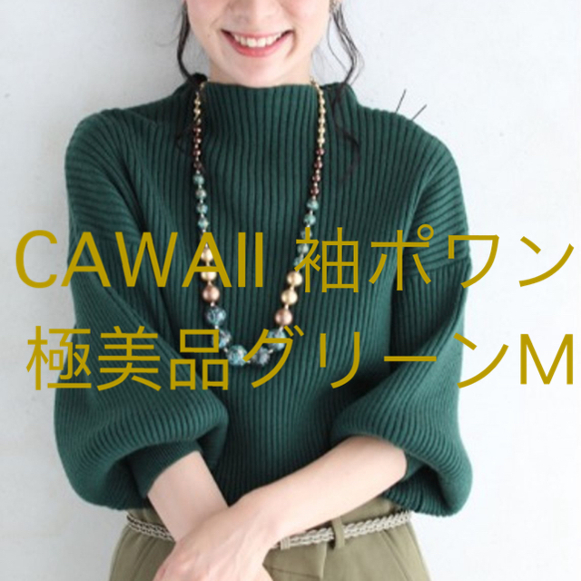 cawaii(カワイイ)の極美品　cawaii 袖ポワンとオフネックのリブニットトップス　グリーン　M レディースのトップス(ニット/セーター)の商品写真