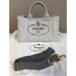 プラダ(PRADA)のPRADA カナパ　ビアンコ　デニム　グレー　ホワイト　Mサイズ(トートバッグ)