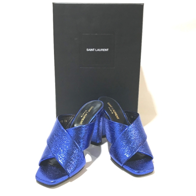サンローランパリ SAINT LAURENT PARIS メタリックレザー 472032 靴 サンダル カーフスキン ブルー ブルー 未使用