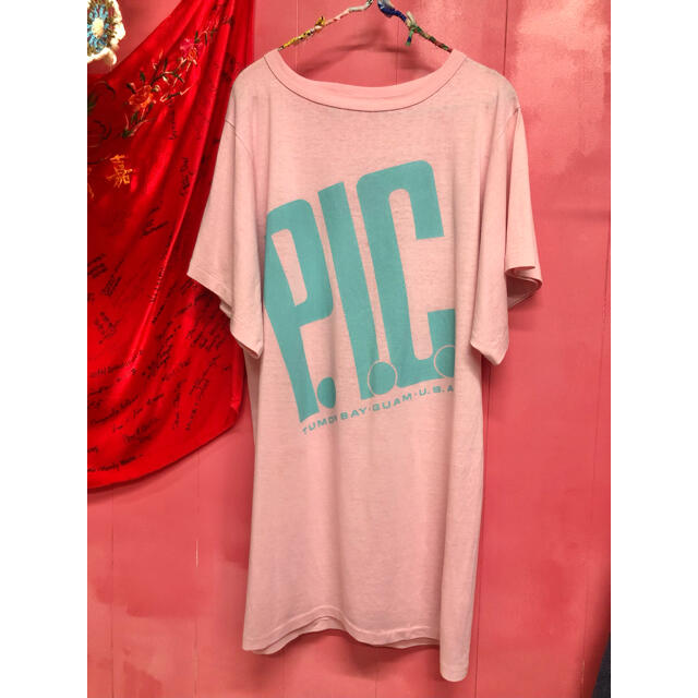 Lochie(ロキエ)の457.グアム スーベニア ビッグTシャツ ピンク×ブルー  【古着】 レディースのトップス(Tシャツ(半袖/袖なし))の商品写真