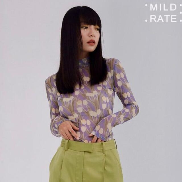 anatelier - "MILD LATE" チューリップ柄 シアーカットソー パープル インナー