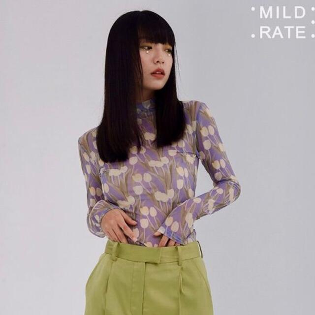 "MILD LATE" チューリップ柄 シアーカットソー パープル インナー