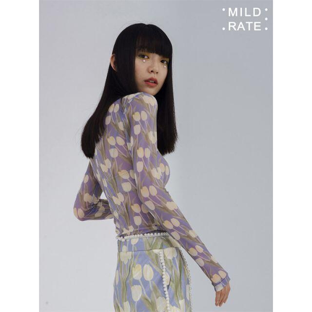 "MILD LATE" チューリップ柄 シアーカットソー パープル インナー 3