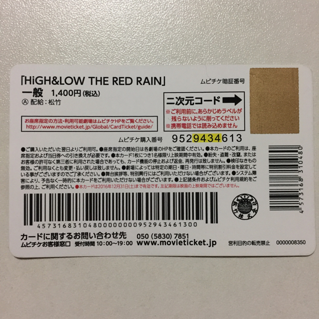 HiGH＆LOW THE RED RAIN ペアチケット チケットの映画(邦画)の商品写真