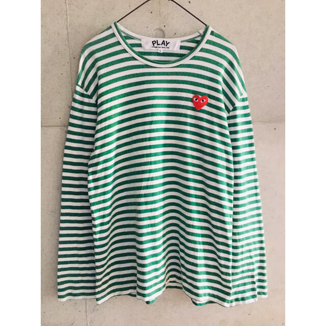 COMME des GARCONS(コムデギャルソン)の【★希少★メンズL】プレイコムデギャルソン グリーン ボーダー 長袖  Tシャツ メンズのトップス(Tシャツ/カットソー(七分/長袖))の商品写真