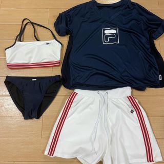 フィラ(FILA)のFILA 水着 ビキニ 白 紺 体型カバー 4点セット(水着)