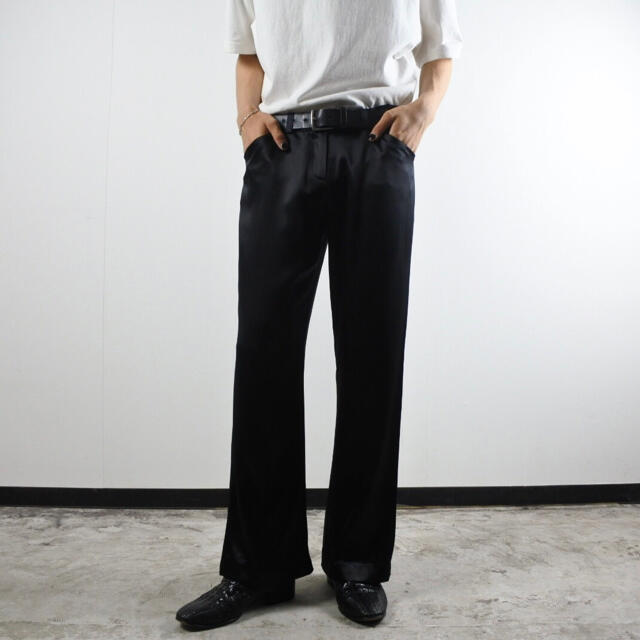 90s silk black flare slacks フレアパンツ