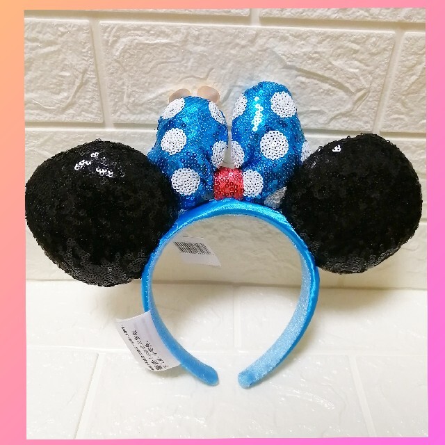 Disney(ディズニー)の新品　即購入OKディズニー水色リボン クラシック水玉&お花　ミニーカチューシャ レディースのヘアアクセサリー(カチューシャ)の商品写真