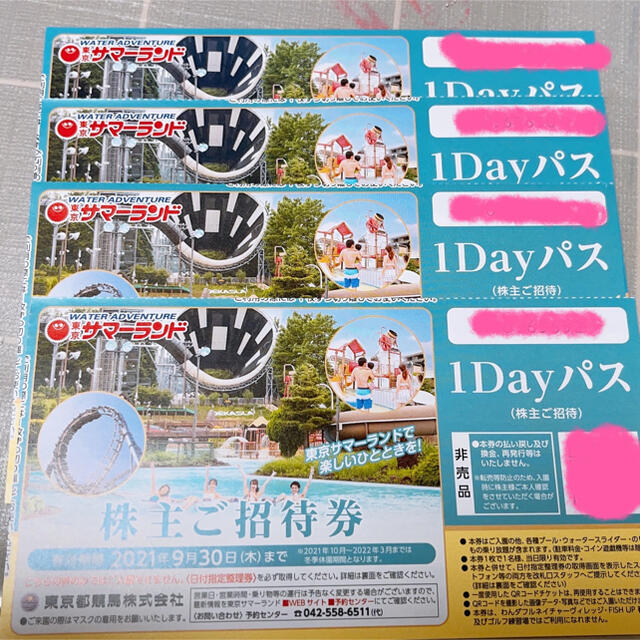 安い!!!サマーランド　1dayパス　4名分