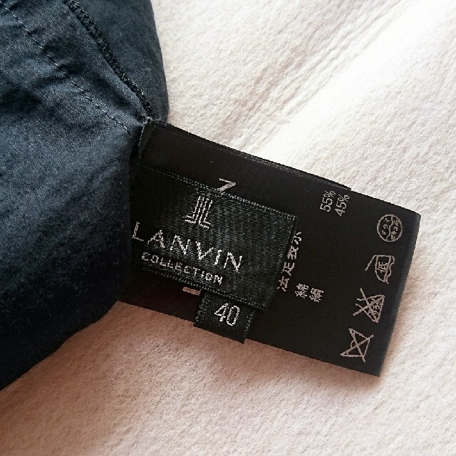 LANVIN40ランバン黒ブラックノースリーブシャツトップス絹シルク混フリル