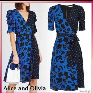 アリスアンドオリビア(Alice+Olivia)の最終価格！Alice+Olivia＊フラワー&ドット シルクラップドレス(ひざ丈ワンピース)