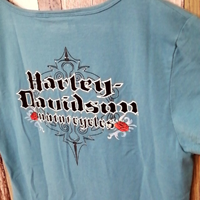 Harley Davidson(ハーレーダビッドソン)のUSA古着 ハーレー・ダビッドソン ハーフジップカットソー バック デカロゴ レディースのトップス(Tシャツ(半袖/袖なし))の商品写真