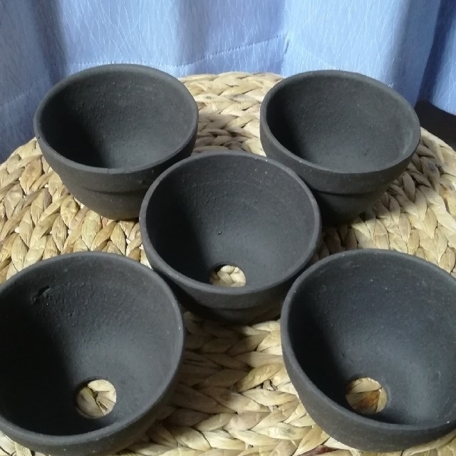 新品　陶器植木鉢　暗褐色烏泥鉢（3号）5個セット