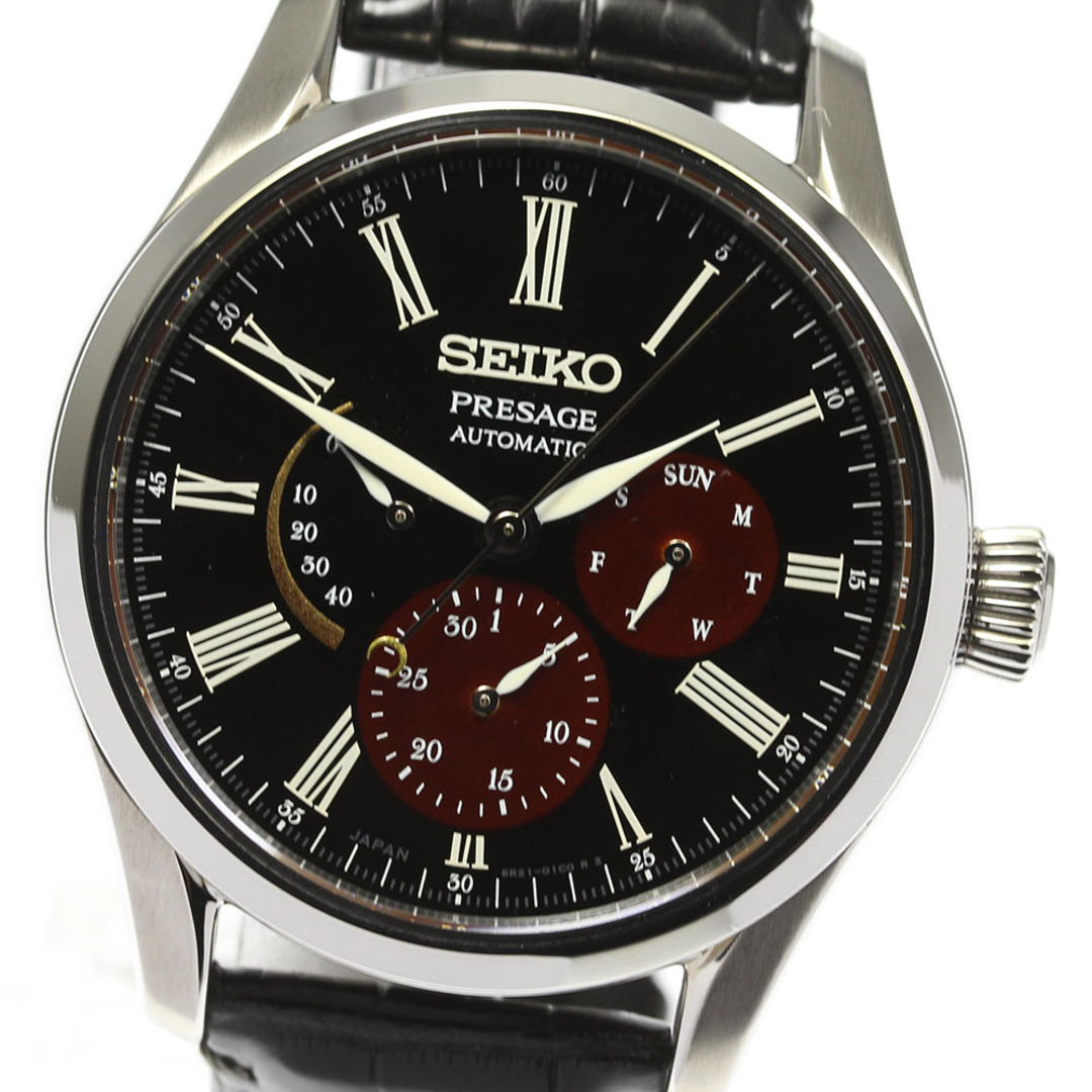 ☆良品【SEIKO】セイコー プレサージュ 漆・白檀塗限定モデル パワーリザーブ SARW045/6R21-01F0 自動巻き メンズ【ev20】