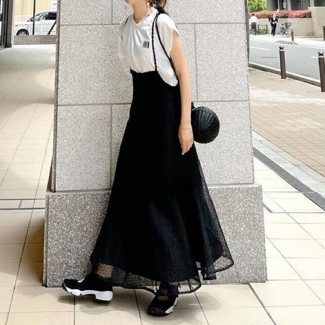 ロングスカート Baybee dot tulle salopette skirt