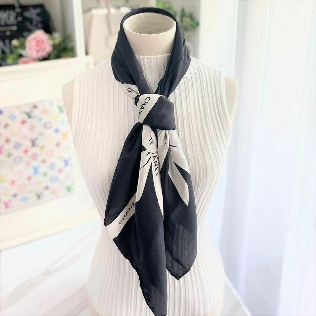 CHANEL - シャネル スカーフ シルク100% 黒 リボンデザインの通販 by