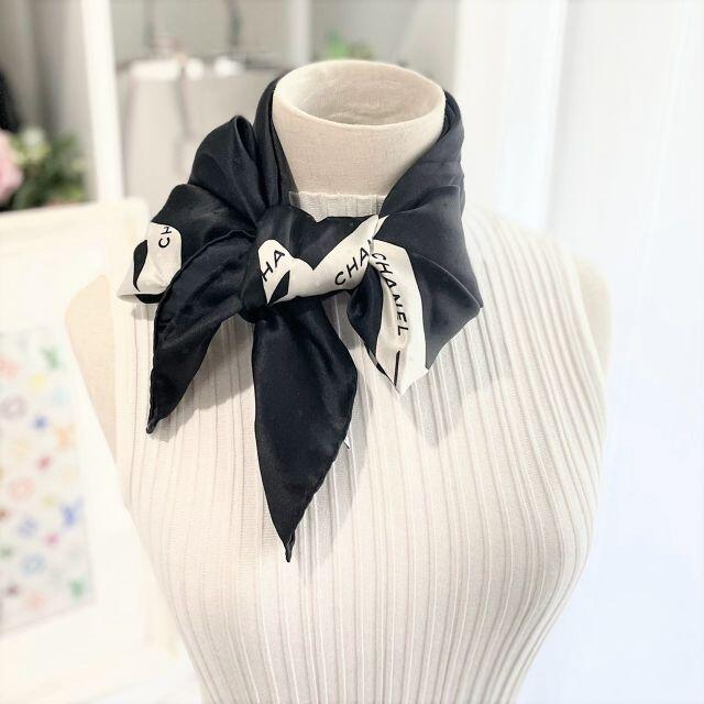 CHANEL - シャネル スカーフ シルク100% 黒 リボンデザインの通販 by