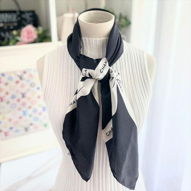 CHANEL - シャネル スカーフ シルク100% 黒 リボンデザインの通販 by