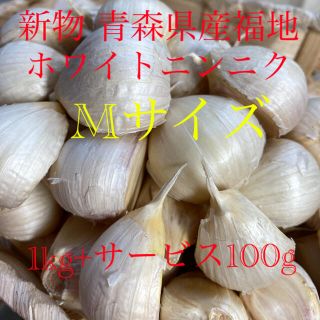 新物 青森県産福地ホワイトニンニク Mサイズ1kg+サービス100g(野菜)