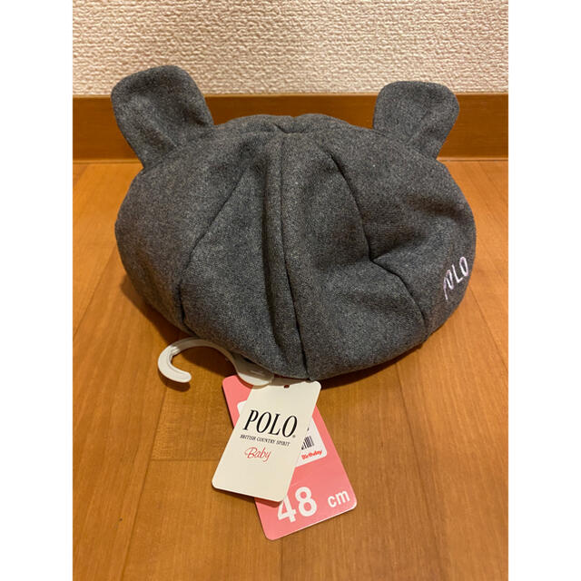 POLO RALPH LAUREN(ポロラルフローレン)のPOLO Baby ベレー帽　耳付き　48cm グレー キッズ/ベビー/マタニティのこども用ファッション小物(帽子)の商品写真