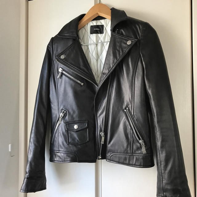 美品】CARA  ラムレザー ラビットファー  黒　ライダースジャケット XL