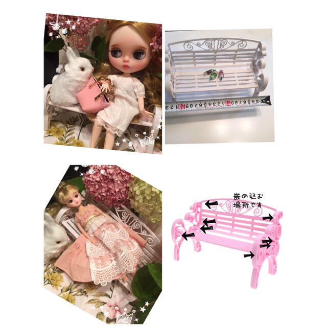 ベンチ イス 人形ハウスドール 椅子 1/6ドールサイズ家具  白ミニチュア小物 ハンドメイドのおもちゃ(ミニチュア)の商品写真