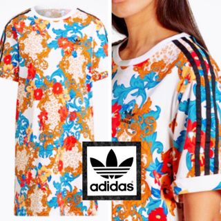 アディダス(adidas)のアディダス 新品 HER 花柄 ロングTシャツ ワンピース ジャージ チュニック(ミニワンピース)