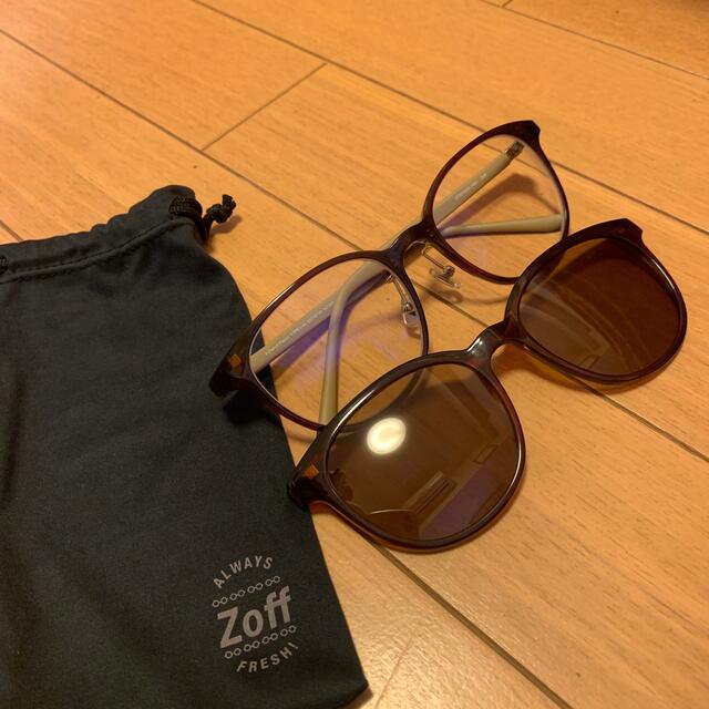 Zoff(ゾフ)のZoff メガネ サングラス 2way ブラウン ケース付き レディースのファッション小物(サングラス/メガネ)の商品写真