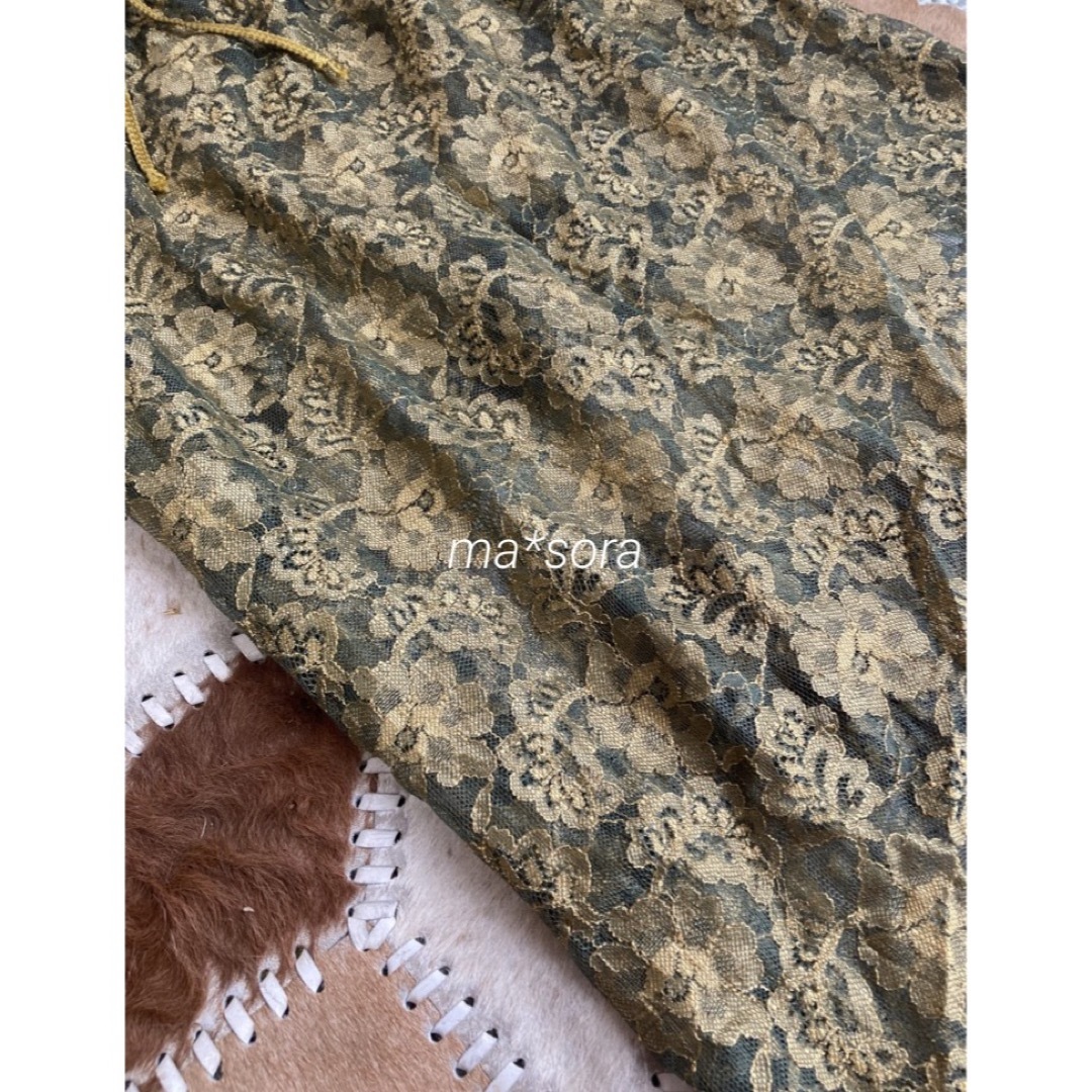 Grimoire(グリモワール)のvintage green gold lace skirt レディースのスカート(ひざ丈スカート)の商品写真