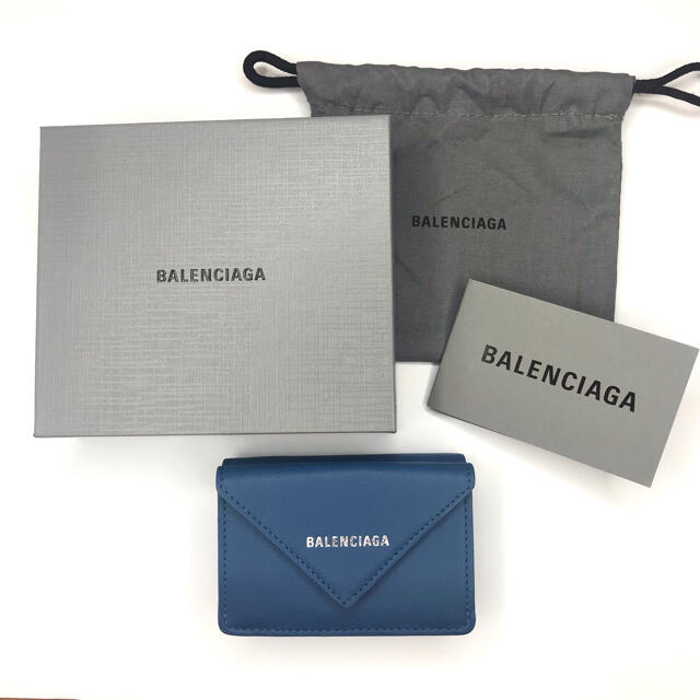 BALENCIAGA バレンシアガ ペーパーミニウォレット 三つ折り財布 ブルー