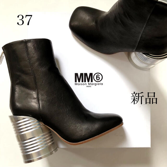 新品/37 MM6 メゾン マルジェラ ティン カン ヒール ブーツ ブラック