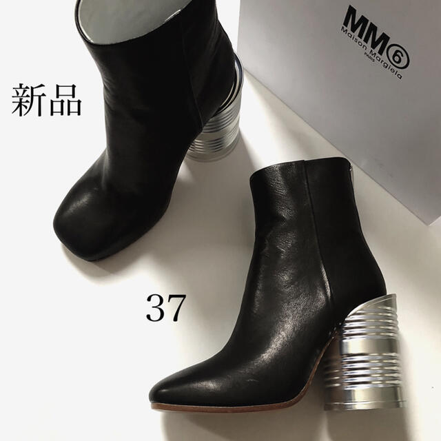 新品/37 MM6 メゾン マルジェラ ティン カン ヒール ブラック ブーツ