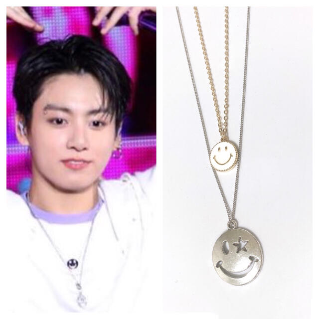 防弾少年団 BTS ジョングク着用風 ダブルスマイリーネックレス