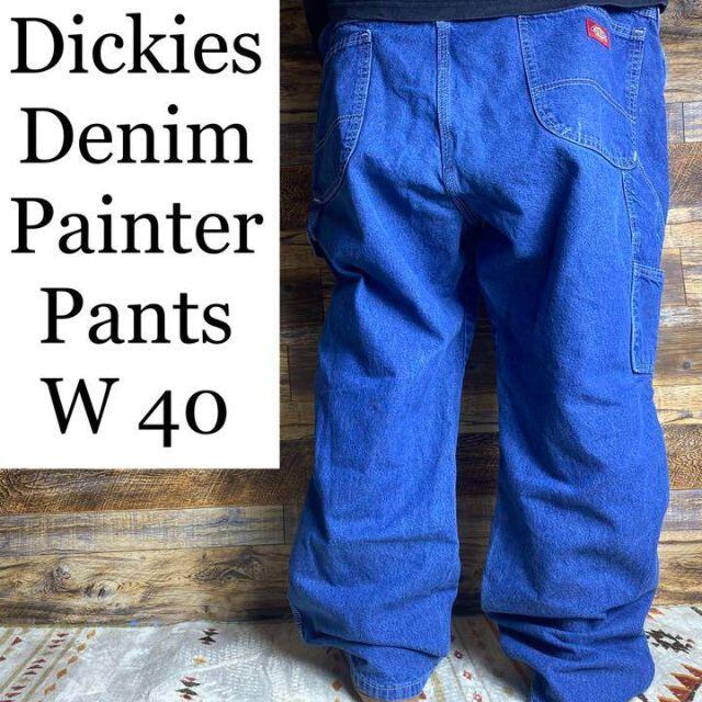 Dickiesディッキーズw40デニムペインターパンツGパンジーパンバギー青