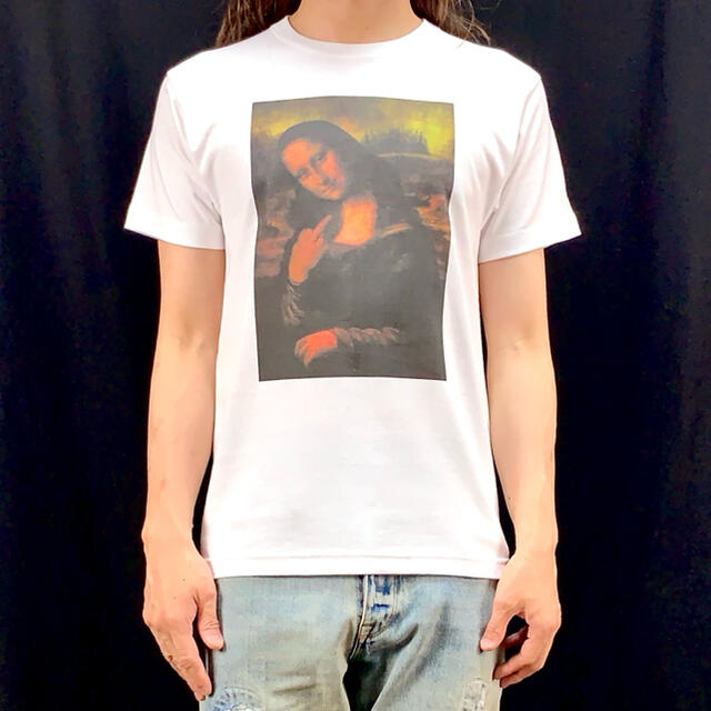 新品 モナリザ fuck you 挑発 ジェスチャー ダヴィンチ パロディ T