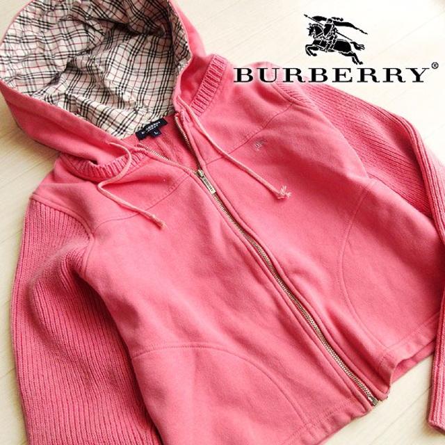 BURBERRY(バーバリー)のバーバリーロンドン Lサイズ 異素材ニットパーカー ピンク レディースのトップス(パーカー)の商品写真