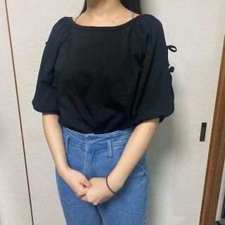 ヘザー(heather)のHeather 黒 トップス シアー リボン(Tシャツ(半袖/袖なし))