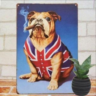 デザイン看板】ブルドッグ イギリス国旗★1000れんとポスター★葉巻 犬 タバコ(その他)