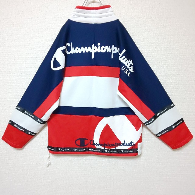 Champion(チャンピオン)の【美品/極希少】90s Championトラックプルオーバー 刺繍ロゴ×プリント メンズのトップス(ジャージ)の商品写真