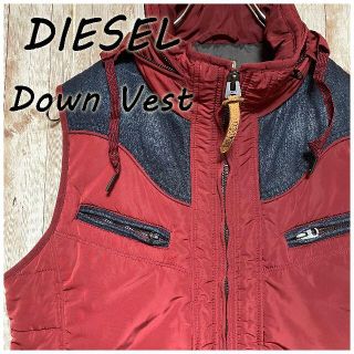 ディーゼル(DIESEL)のDIESEL デニム切替 中綿ベスト ダウンベスト フード収納可能(ダウンベスト)