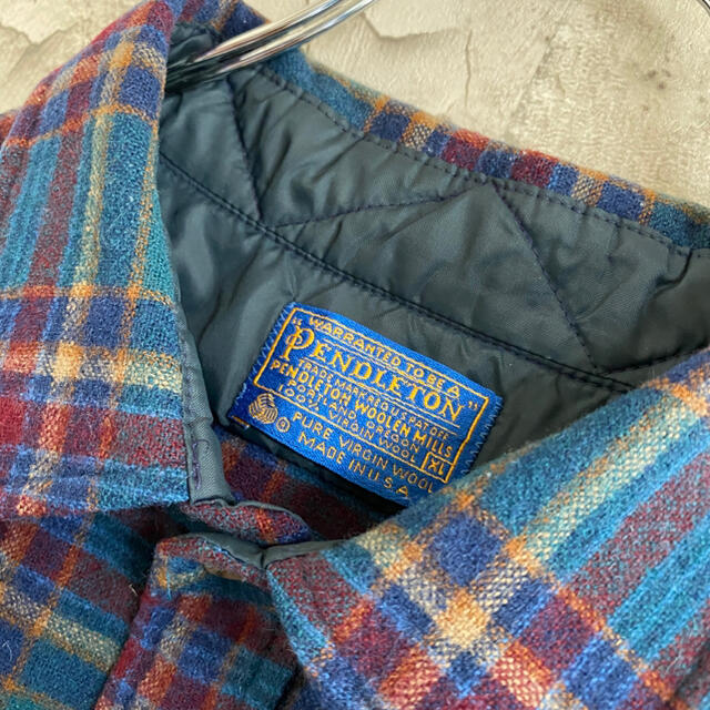 70s USA製 PENDLETON ウールシャツ　格子チェック　茶青　M