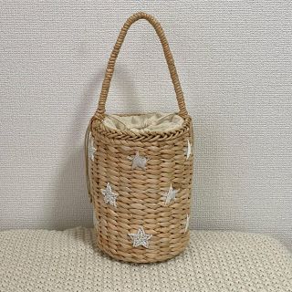 韓国　かごバッグ　かご　ストロー　バッグ　トートバッグ　刺繍　星　キャセリーニ(かごバッグ/ストローバッグ)