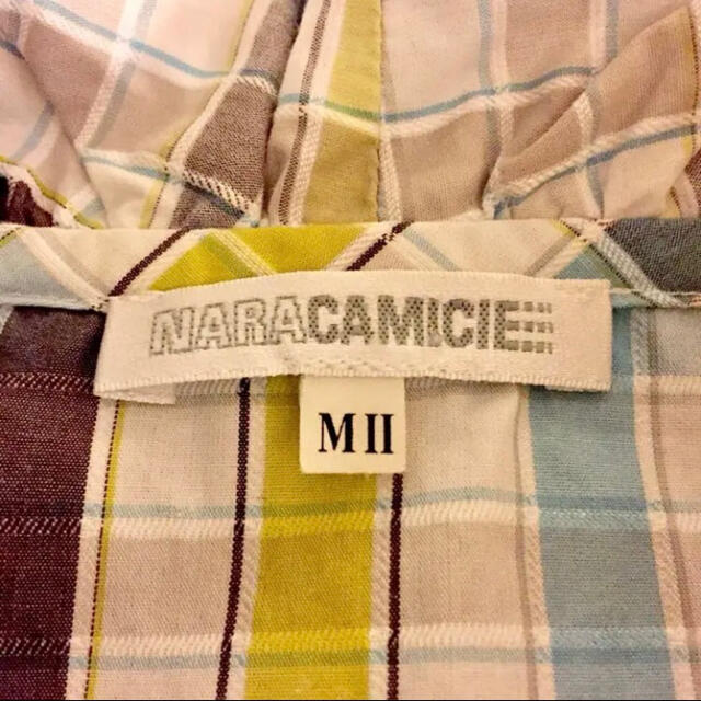 NARACAMICIE(ナラカミーチェ)のナラカミーチェ フレンチスリーブ チェックフリル襟　綿ブラウス レディースのトップス(シャツ/ブラウス(半袖/袖なし))の商品写真