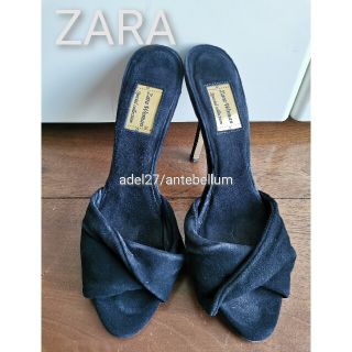 ザラ(ZARA)のZARA WOMAN本皮革レザーピンヒールミュールサンダル黒色dianah&m(サンダル)