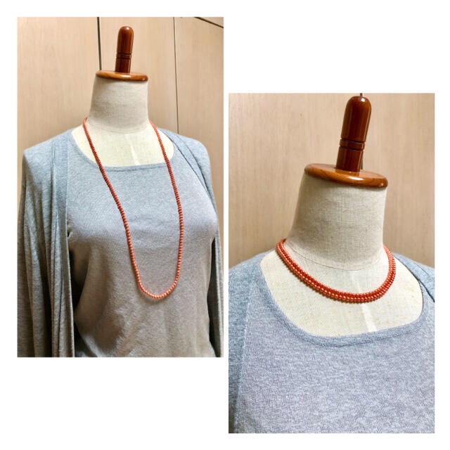 送料込・オレンジパールの上品なネックレス・長さ89㎝ ハンドメイドのアクセサリー(ネックレス)の商品写真