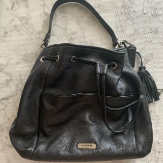 美品COACH 巾着バッグ　黒×エメラルドグリーン