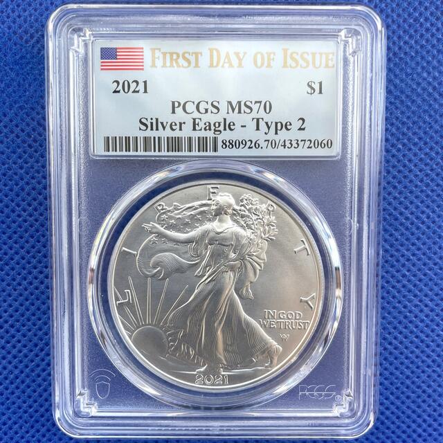 American Eagle(アメリカンイーグル)の初日最高鑑定★2021 アメリカ　イーグル銀貨　PCGS Type-2 コイン エンタメ/ホビーの美術品/アンティーク(貨幣)の商品写真