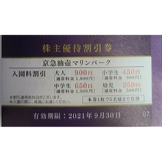 《匿名配送》【京急株主優待】京急油壺マリンパーク入園料割引券(その他)